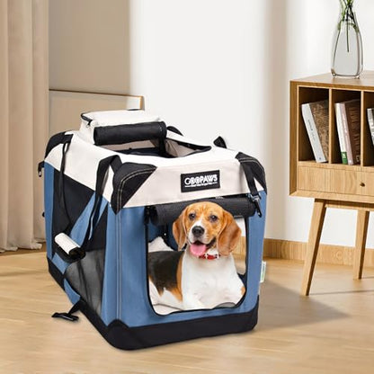 JESPET Soft Dog Crates Kennel for Pets, 3 Door Soft Sided Folding Travel Pet Carrier with Straps and Fleece Mat for Dogs, Cats(6-Lake Blue, Small(24" L x 16.5" W x 16.5" H)) - color: 6-Lake Blue