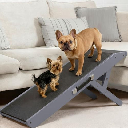 Dog Ramp for Couch – Non-Slip, Sturdy Build Foldable Wooden Dog Ramp – Supports up to 200 lbs – 7 Adjustable Heights (14"–20.5") – Enhanced Stability – Birchwood Pet Ramp for Small Dogs – Gray - color: Gray