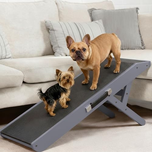 Dog Ramp for Couch – Non-Slip, Sturdy Build Foldable Wooden Dog Ramp – Supports up to 200 lbs – 7 Adjustable Heights (14"–20.5") – Enhanced Stability – Birchwood Pet Ramp for Small Dogs – Gray - color: Gray