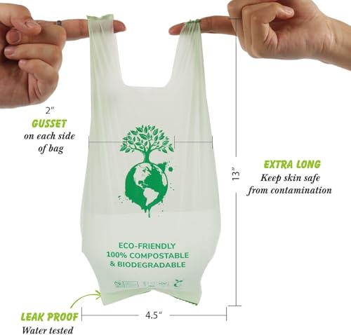 Home Compostable Dog Poop Bags, BPI & OK Compost HOME Certified | 0.6 Gallon, Thick Gusseted Unscented, 80ct, LeakProof T-Shirt Handles for Easy Knotting, Suitable for Small Medium Large Dogs