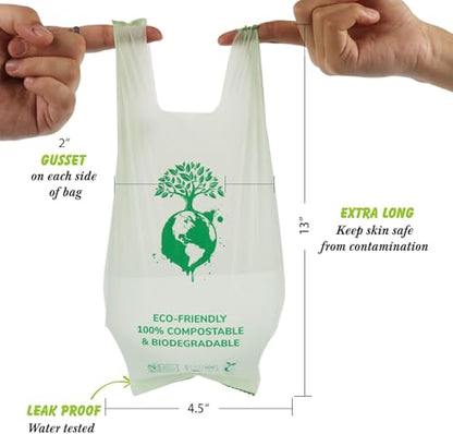 Home Compostable Dog Poop Bags, BPI & OK Compost HOME Certified | 0.6 Gallon, Thick Gusseted Unscented, 80ct, LeakProof T-Shirt Handles for Easy Knotting, Suitable for Small Medium Large Dogs