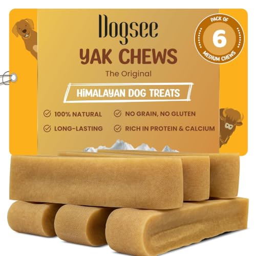 Dogsee Yak Cheese Himalayan Dog Chews 1lb (Medium - 6 Bars), 100% All Natural, 60% Protein, Dog Treats Medium Breed, Yak Chews Long Lasting for Aggressive Chewers, Raw Hide Free - size: Medium (Pack of 6)