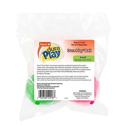 Hartz Dura Play Bacon Scented Squeak Ball Dog Toy for Small Breeds, 36 Pack - size: 3 Count (Pack of 12), style: Small Ball