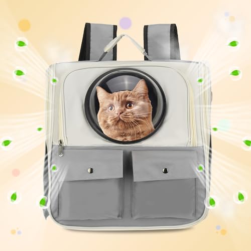 Pet Backpack Carrier, Portable and Ventilated, Oxford Cloth, Dogs Cats and Small Animals Travel Bag 13.39", (Gray, 1 Pcs), Intended for Hiking/Camping/Traveling - color: Gray