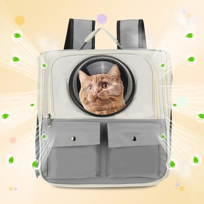 Pet Backpack Carrier, Portable and Ventilated, Oxford Cloth, Dogs Cats and Small Animals Travel Bag 13.39", (Gray, 1 Pcs), Intended for Hiking/Camping/Traveling - color: Gray