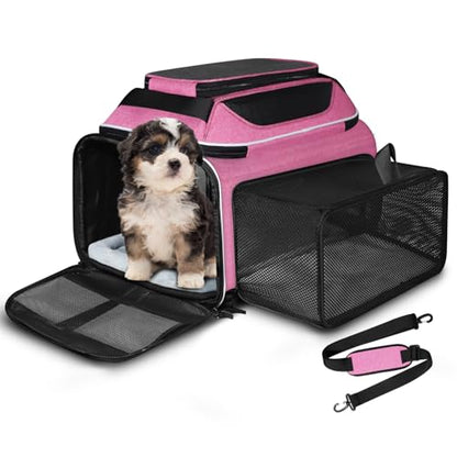 Petskd Top and Side Expandable Pet Carrier 18x11x11 Inches Delta United Airline Approved, Soft-Sided Carrier for Small Cats and Dogs with Locking Safety Zippers and Anti-Scratch Mesh(Pink) - color: Pink, size: 18.0"L x 11.0"W x 11.0"H