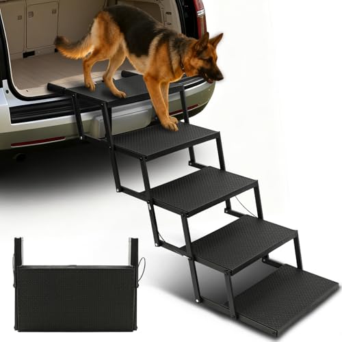 Dog Steps for Car and Truck,25.6" H Foldable Dog Stairs for Large Dogs, Lightweight Pet Stairs Supports Up to 350 lbs, 5 Steps