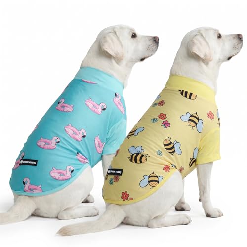 Spark Paws Sunblock Dog T-Shirt, SPF30 Protection, Lightweight Breathable Quick Dry for Dogs with Sensitive Skin - Bees & Flamingo (Set of 2) - Size 2XL - color: Bees & Flamingo, size: 2XL: 40-60lbs