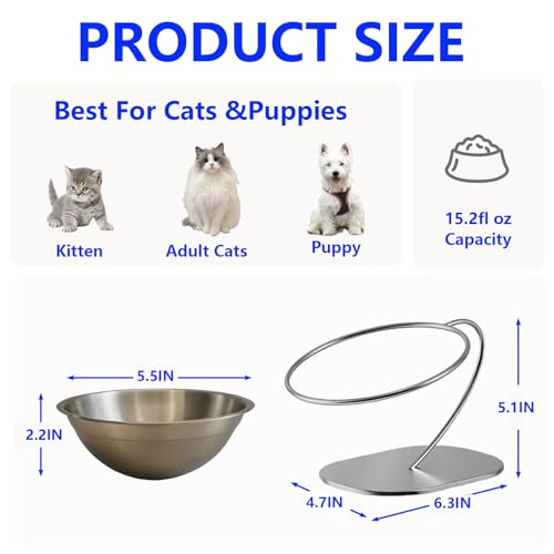 Elevated Cat Bowls,15 Degree Inclined Stainless Steel Cat Bowls,Detachable Metal Bracket,Protect The Cervical Spine,Prevent Vomiting,Ergonomic Design for Healthy Eating & Digestion - size: 1PC