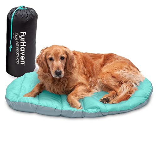 Furhaven Outdoor Travel Dog Bed for Large Dogs, Lightweight Trail Pup Travel Pillow Mat with Stuff Sack, Machine Washable & Foldable, Large, Aqua/Granite Gray (Pack of 12) - color: Aqua/Granite Gray, size: Large (Pack of 12)