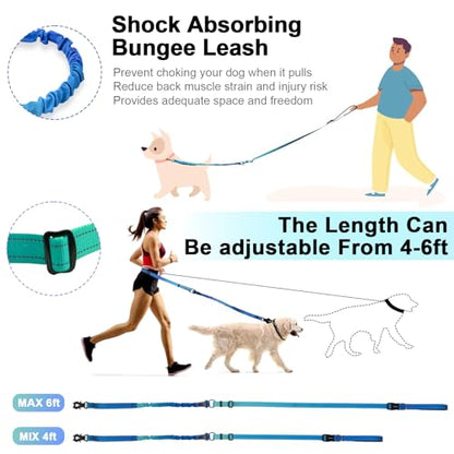 Heavy Duty Hands Free Dog Leash with Quick Release Carabiner and Adjustable No Pull Bungee Dog Running Waist Leash，for Walking and Training with Car Seat Belt 4-6FT (Aquamarine) - color: Aquamarine