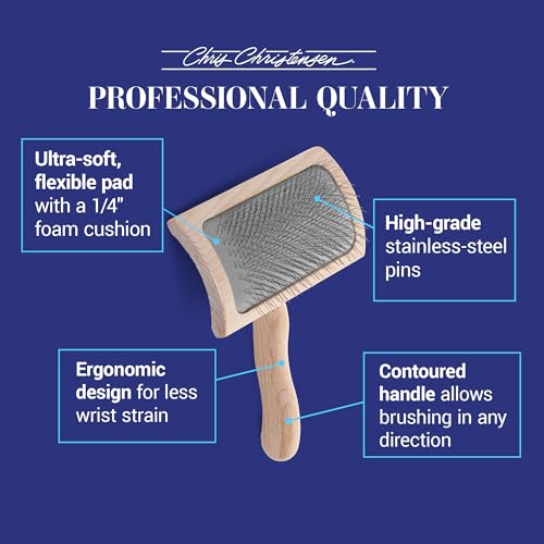 Chris Christensen Mark VI Curved Back Slicker Brush for Dogs, 12mm Pins, Groom Like a Pro, Handcrafted Lightweight Beechwood Ergonomic Handle, Stainless Steel Pins, A5VI, Medium. Made in Germany. - size: Mark VI Medium Curved Back