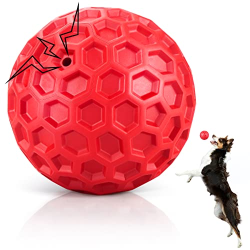 DISSKNIC Indestructible Squeaky Dog Balls for Aggressive Chewers, Interactive Dog Toys for Aggressive Chewers for Relieving Anxiety, Dog Chew Toy Balls for Small Medium Large Dogs, Outdoor Dog Toys - color: Red, size: Large