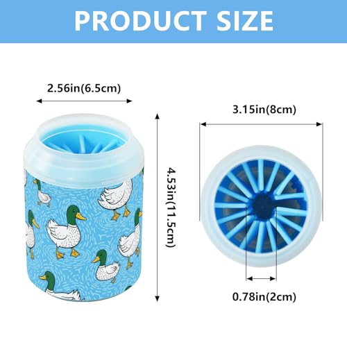 Duck Blue Pattern Dog Paw Cleaner Cup with Soft Silicone Brush, Small Portable Lightweight Muddy Paw Washer for Dogs, Easy to Use Pet Foot Cleaner
