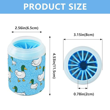 Duck Blue Pattern Dog Paw Cleaner Cup with Soft Silicone Brush, Small Portable Lightweight Muddy Paw Washer for Dogs, Easy to Use Pet Foot Cleaner