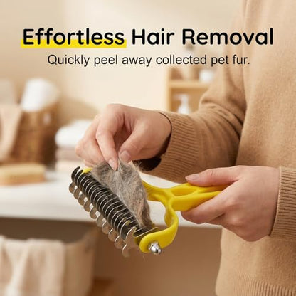 Double Sided Dematting Comb for Cats & Dogs, Undercoat Rake, Safe Deshedding Grooming Tool, Gentle Matt Remover Detangler for Long Thick Haired Pets, Ergonomic Pet Grooming Brush (Green) - color: Green