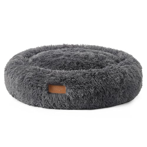 Town & Country Luxe CuddleTown Fuzzy Solid Donut Pet Bed, Soft, Cozy & Calming, Non-Slip Bottom, 100% Machine Washable, Dark Grey, XS 19"x19"x7" Round - color: Dark Grey, size: Extra Small 19"x19"x7" Round