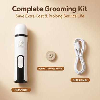 2026 Upgraded Pet Nail Grinder for Dogs & Cats, 5-Speed Quiet Dog Nail Trimmer with LED Light, 45dB Low Noise Painless Paw Grooming for Small Medium Large Pets (White)