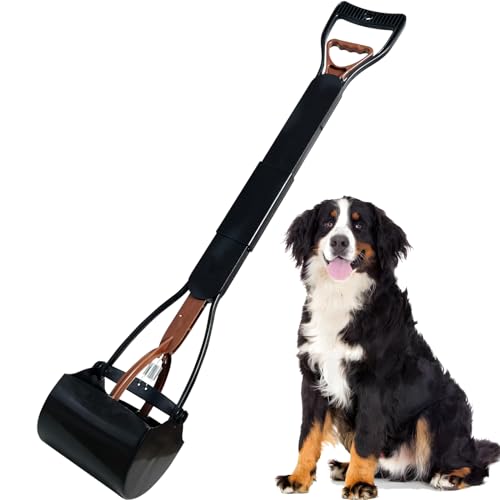 ienjoyed Pooper Scooper, Large Pooper Scooper for Dogs Heavy Duty, Dog Pooper Scooper with Long Handle & High Strength Durable Spring, Foldable Dog Poop Pick Up (32-inch) (Brown(Bottom Seamless)) - size: Brown(Bottom Seamless)