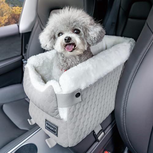 PETSFIT Dog Car Seats for Small Dogs with Safe Protection Hooks, Small Dog Car Seat with Upgraded Safety Tethers, Washable Cushion, Center Console Dog Car Seat for Pets Under 8 Lbs (Light Grey) - color: Light Grey