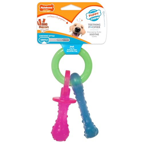 Nylabone Puppy Pacifier Chew Toy, Teething Toys for Puppies, Bacon Flavor, Small - Up to 25 lbs, 1 Count - color: Pacifier