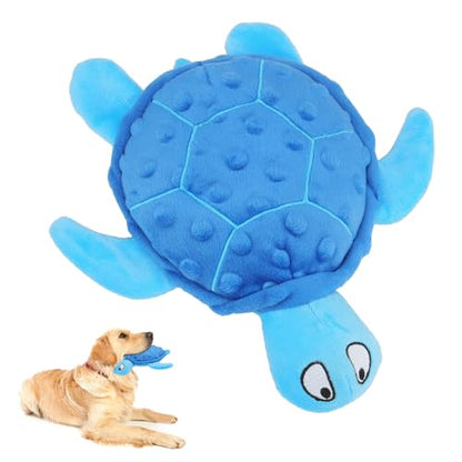 Squeaky Sea Turtle Plush Dog Toy - Durable, No Stuffing, Interactive Chew Toy for Small Dogs - Relieve Anxiety, Teething, and Keep Them Busy for Puppy(Blue) - color: Blue