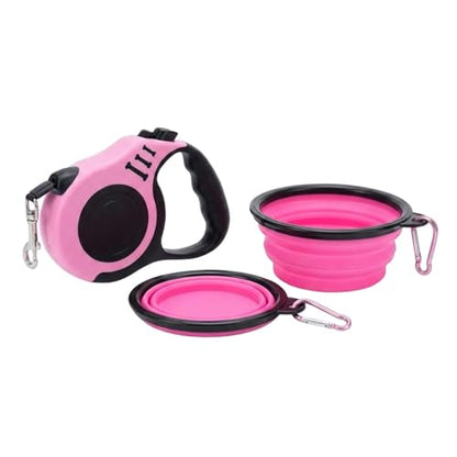 PETIMP Retractable Dog Leash Lightweight 16FT Leash, with Folding Bowl,Dispenser,Waste Bags, for Small Medium Dogs(Pink) - color: PINK