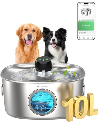 10L/2.64Gal Dog Water Fountain for Large Dogs, Automatic Dog Water Bowl Dispenser with APP 2.4G WiFi, Multi-Filtered Stainless Steel Cordless Pet Water Dispenser for Multi-Pet Home