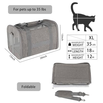 Cat Carrying Case - Pet Carrier Airline Approved, Protable and Breathable Pet Travel Carrier Removable Fleece Pad, Collapsible Cat Carrier Dog Carrier for Medium Cats Small Cats Dogs (X-L Grey&Black) - color: grey&black, size: 20.0"L x 13.0"W x 13.0"H