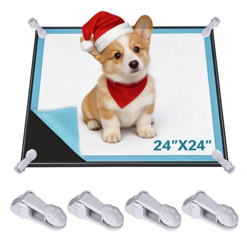 Dog Pee Pad Holder with 4 Holder Clamps, Fits Up to 24" x 24" Training Pads, Silicone Non-Slip Dog Potty Tray, High Edge Puppy Pad Holder Tray for Easy Cleaning, for Puppy Potty Training. Black - color: Black