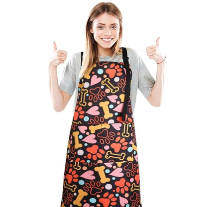 Dog Grooming Waterproof Apron with 2 Pockets, Cute Animals Puppy Dog Pets Apron - style: Cartoon Heart Bone
