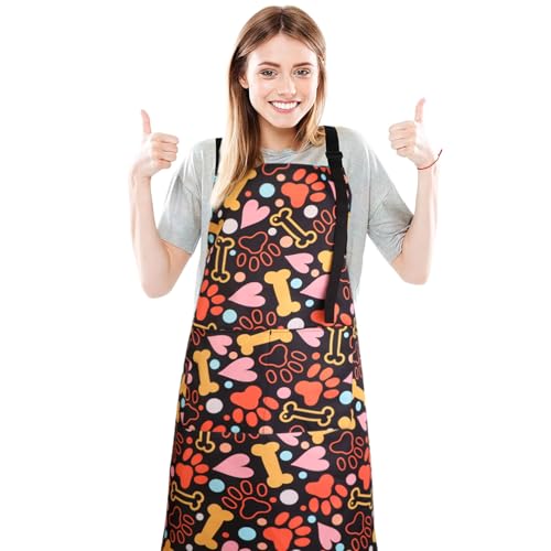 Dog Grooming Waterproof Apron with 2 Pockets, Cute Animals Puppy Dog Pets Apron - style: Cartoon Heart Bone