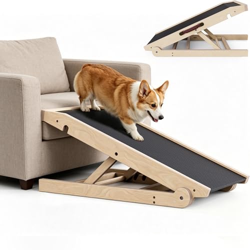 40" Dog Ramp for Couch & Low Bed – Extra Wide 16” Non-Slip Walking Surface, Load 200 lbs, Adjustable Pet Ramp with 4" Top Platform for Small Senior Dogs Dachshund Corgi – Dog Stairs Alternative - size: 40x16Inch