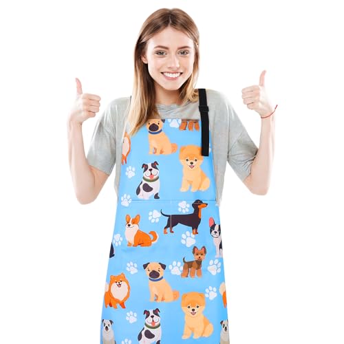 Dog Grooming Waterproof Apron with 2 Pockets, Cute Animals Puppy Dog Pets Apron - style: Blue Pet Dog