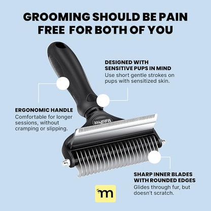 MalsiPree Dog Brush - Large, Black - 2-in-1 Undercoat Rake & Dematting Rake - Shedding Brush & Deshedding Tool for medium to Large Double-Coated Dogs & Cats