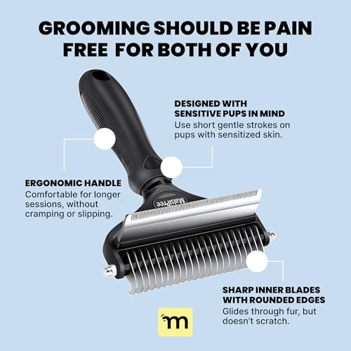 MalsiPree Dog Brush - Large Black, 2-in-1 Undercoat & Dematting Rake | 2-in-1 undercoat rake & dematting brush - deshedding tool - Use for medium to large double-coated dogs & cats - color: Black