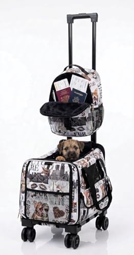 Airline Approved Pet Carrier with Wheels – 6 Removable 360° Spinner Wheels, Telescopic Handle with Phone Holder, Expandable Ventilated Cat & Dog Travel Carrier