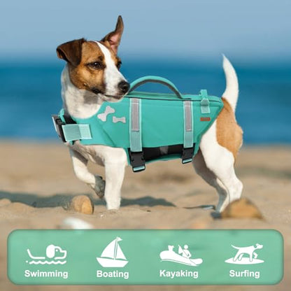 EMUST Dog Life Vests, Adjustable XS Dog Life Jacket with Rescue Handle, Puppy Flotation Vest for Small/Medium/Large Dogs, XS, Turquoise - color: Turquoise, size: XS