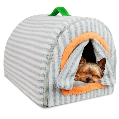 Dog House Indoor for Small Dogs, 2-in-1 Enclosed Dog Bed with Cover Cave & Curtain, Dog Tent with Plush Washable Cushion, Inside Dog House for Pets Under 17 lbs(Grey, Medium) - color: Grey, size: M-20x16x14"