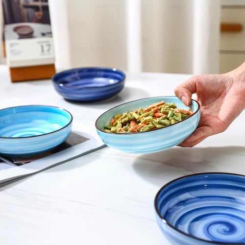Selamica Ceramic Cat Food Bowl, 5.6 Inch Wide Shallow Cat Bowls/Dishes for Food and Water, Whisker Friendly, Set of 6, Gradient Blue - color: Gradient Blue, size: 5.6 Inch, Set of 6