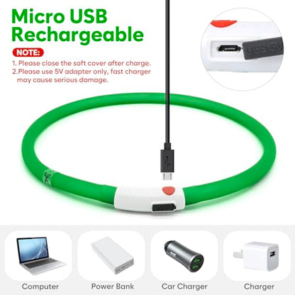 LED Dog Collar - HIGO Light Up Dog Collars Glow in the Dark, USB Rechargeable LED Dog Necklace Light for Your Dogs Walking at Night (Green-Silicone) - color: Green-Silicone