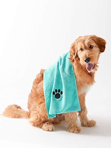 Bone Dry Pet Grooming, Embroidered Microfiber Towel Drying Collection, 15x30, Aqua - color: Aqua, size: 15x30"