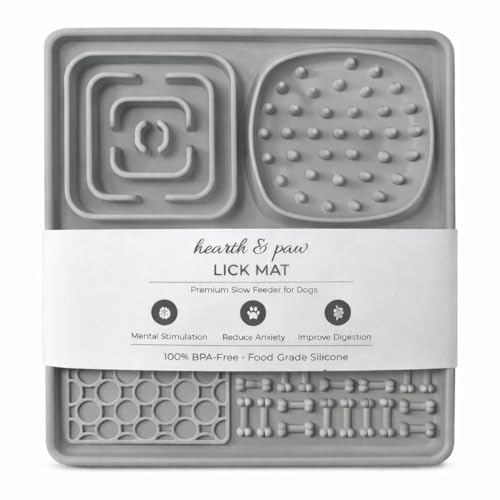 Hearth & Paw Silicone Lick Mat for Dogs Slow Feeder & Enrichment Mat, Food-Grade 100% BPA-Free Silicone, Mental Stimulation, Better Digestion, Anxiety Relief, Multiple Colors Available (Gray) - color: Gray