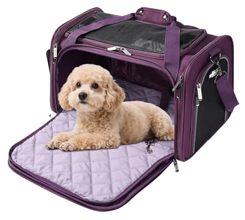 EliteField Deluxe Soft-Sided Pet Carrier (3 Year Warranty, Airline Approved), Travel Bag for Dogs, Cats & Small Pets, with Expandable Mat - color: Purple, size: Large: 20"L x 12"W x 12"H
