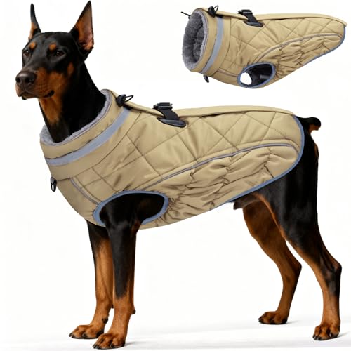 Dog Coat, Warm Dog Winter Coat for Large Dogs, Waterproof Jacket with Harness Built in, Reflective Turtleneck Cold Weather Coats with Zipper,Pet Fleece Vest Snow Jacket, Brown XXXL - color: Brown, size: XXXL