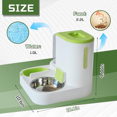 2 in 1 Automatic Cat Feeder & Water Dispenser,Gravity Pet Feeder Stainless Steel Food Water Bowl All-in-One Large Capacity Self Feeding for Cats Dogs Small Medium Pets(Green) - color: 【Green】