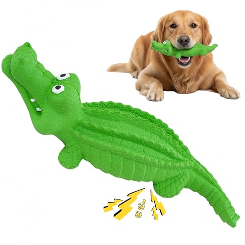Squeaky Dog Toys for Aggressive Chewers, Dog Chew Toys for Medium and Large Dogs,Tough Alligator Natural Rubber Dog Teething Chew Toy