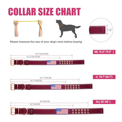 Heavy Duty Tactical Dog Collar with Neoprene Padded and Metal Buckle, Reflective Nylon for Medium to Large Dogs(Wine Red, Medium) - color: Wine Red, size: Medium (Pack of 1)