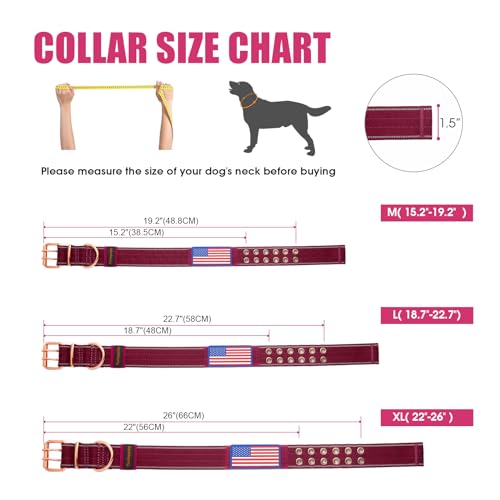 Heavy Duty Tactical Dog Collar with Neoprene Padded and Metal Buckle, Reflective Nylon for Medium to Large Dogs(Wine Red, Large) - color: Wine Red, size: Large (Pack of 1)