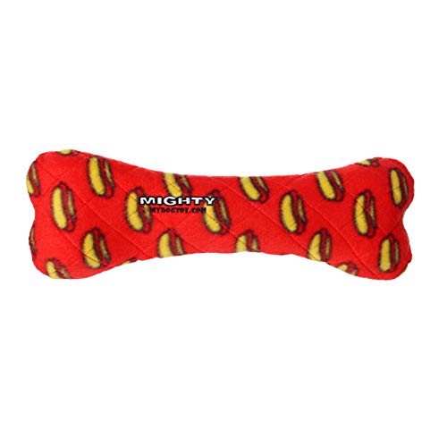 MIGHTY- No Stuff Bone-Red– Squeaky Plastic Core. 2-in-1 Toy. Made Durable & Floats, Strong & Tough. Interactive Play Dog Toy (Tug, Toss & Fetch) - color: Red